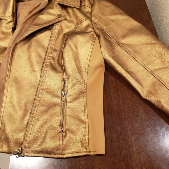 Baccini Bronze Gold Faux Leather Moto Biker Jacket Womens Large - Picture 8 of 10